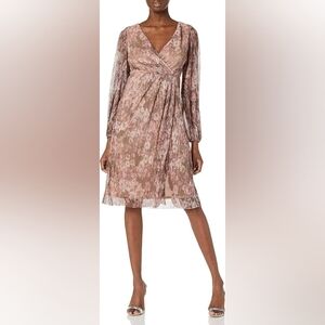 Adrianna Papell Floral Long Sleeve Dress - Pink and Cream